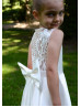 Ivory Satin Lace Pearl Buttons Back Classic Flower Girl Dress